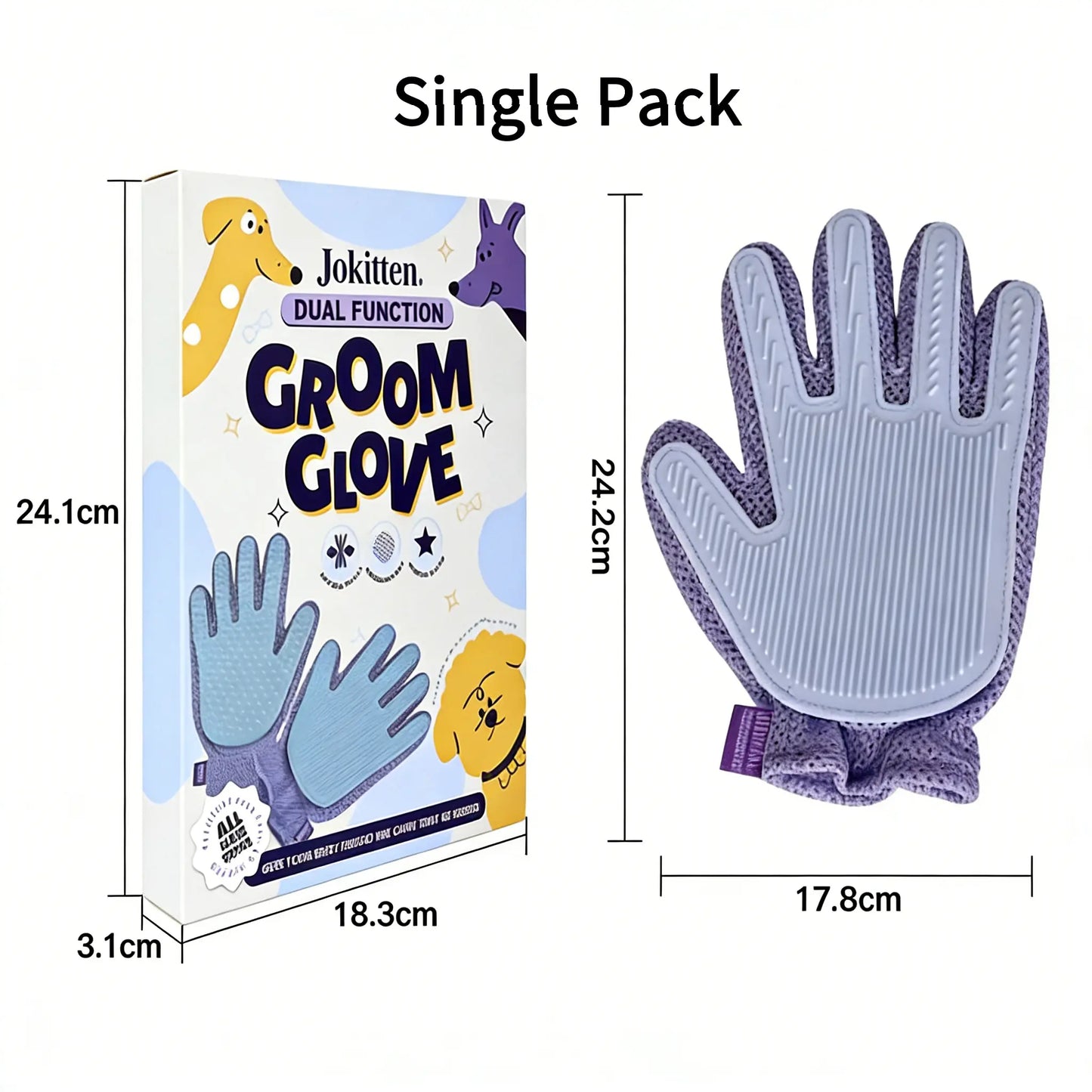 Efficient Pet Hair Remover Glove for Dogs and Cats - Double-Sided Grooming Brush with Five Finger Design for Bathing, Massaging, Grooming, Shedding, and Furniture Cleaning