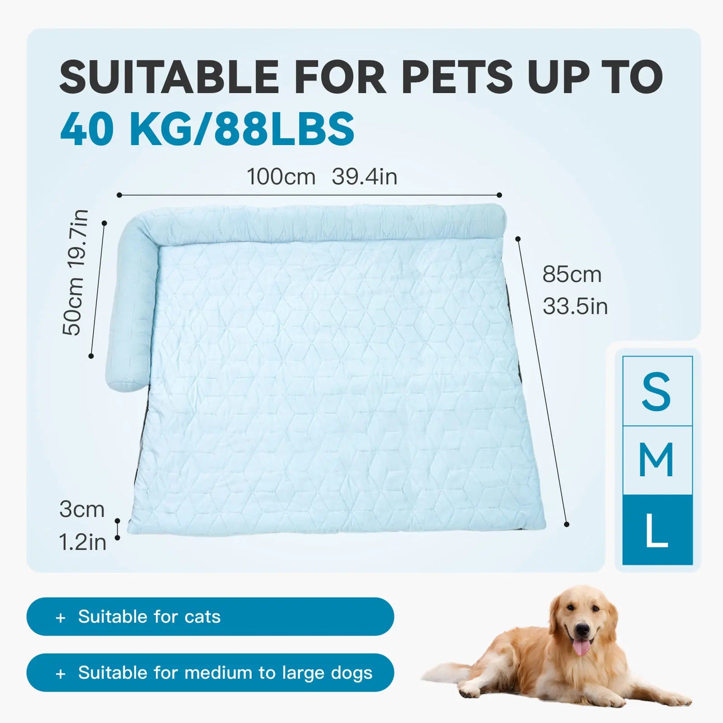 Elevated Washable Cooling Dog Bed with Headrest – Portable Anti-Slip Mat for Summer Comfort, Ideal for Pets up to 40 lbs