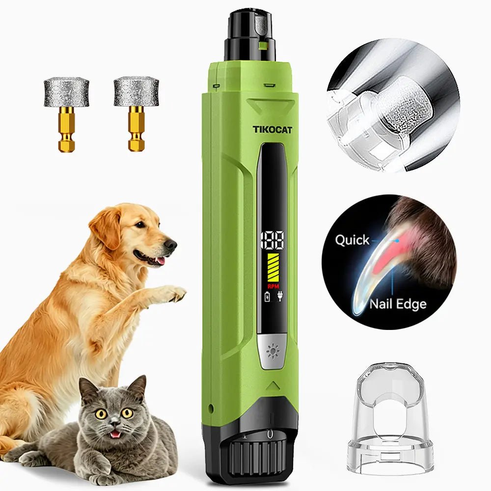 TIKOCAT Whisper-Quiet Dog Nail Grinder Kit - Enhanced 6-Speed Power with LED Display, Four LED Lights, and Three Grinding Bits for Stress-Free and Painless Grooming for Dogs, Cats, and Sensitive Pets of All Breeds - White