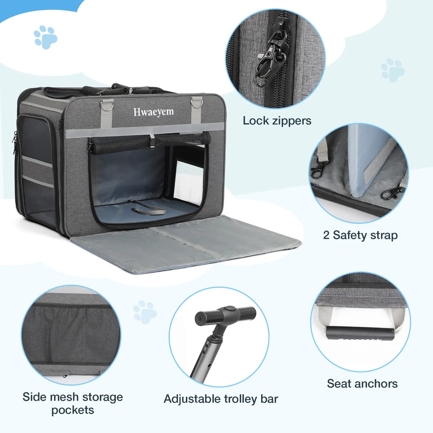 Extra Large Adjustable Height Rolling Pet Carrier with Wheels, Black Mesh, Airline Compatible for Cats and Small Dogs, Supports Up to 40 lbs, Ideal Gift for Pet Lovers