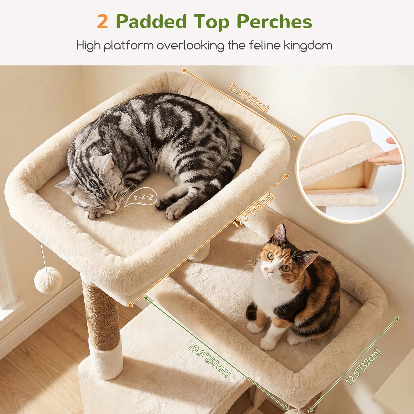 DESKAT 80-Inch Multi-Level Cat Tree for Large Cats with Two Condos and Sisal Scratching Posts, Ideal for 2-3 Cats, Space-Saving Design with Reinforced Base, Model F80G
