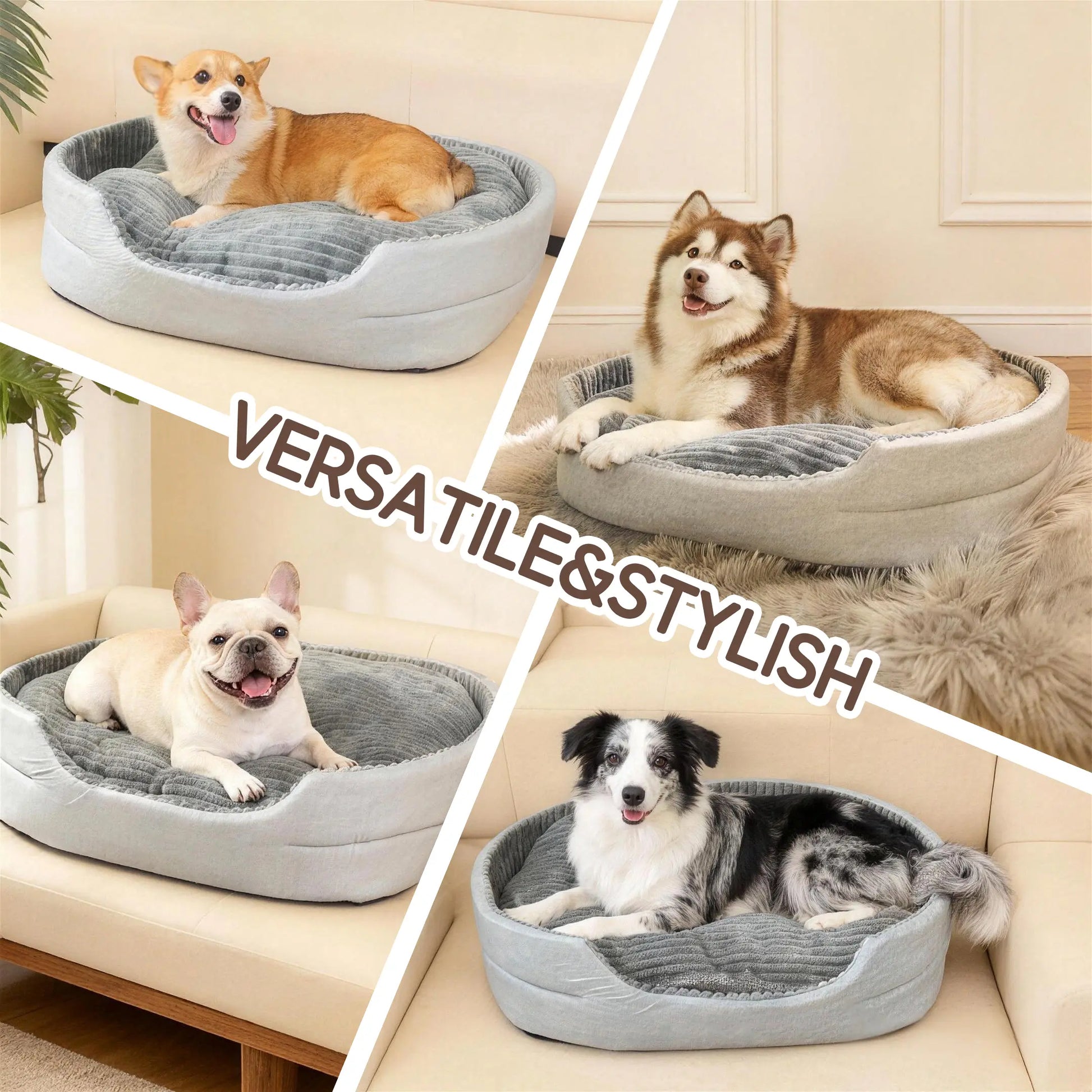 GTPLAYER Plush Dog Bed with Egg Crate Foam, Washable Removable Cover, Waterproof Base, and Non-Slip Bottom for Small to X-Large Dogs - Indoor Pet Sofa in Grey
