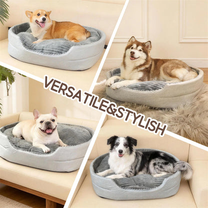 GTPLAYER Plush Dog Bed with Egg Crate Foam, Washable Removable Cover, Waterproof Base, and Non-Slip Bottom for Small to X-Large Dogs - Indoor Pet Sofa in Grey