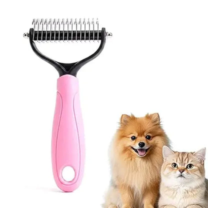 Professional Pet Detangling Comb and Double-Sided Grooming Brush for Dogs and Cats with One-Click Undercoat Rake for Shedding and Mats
