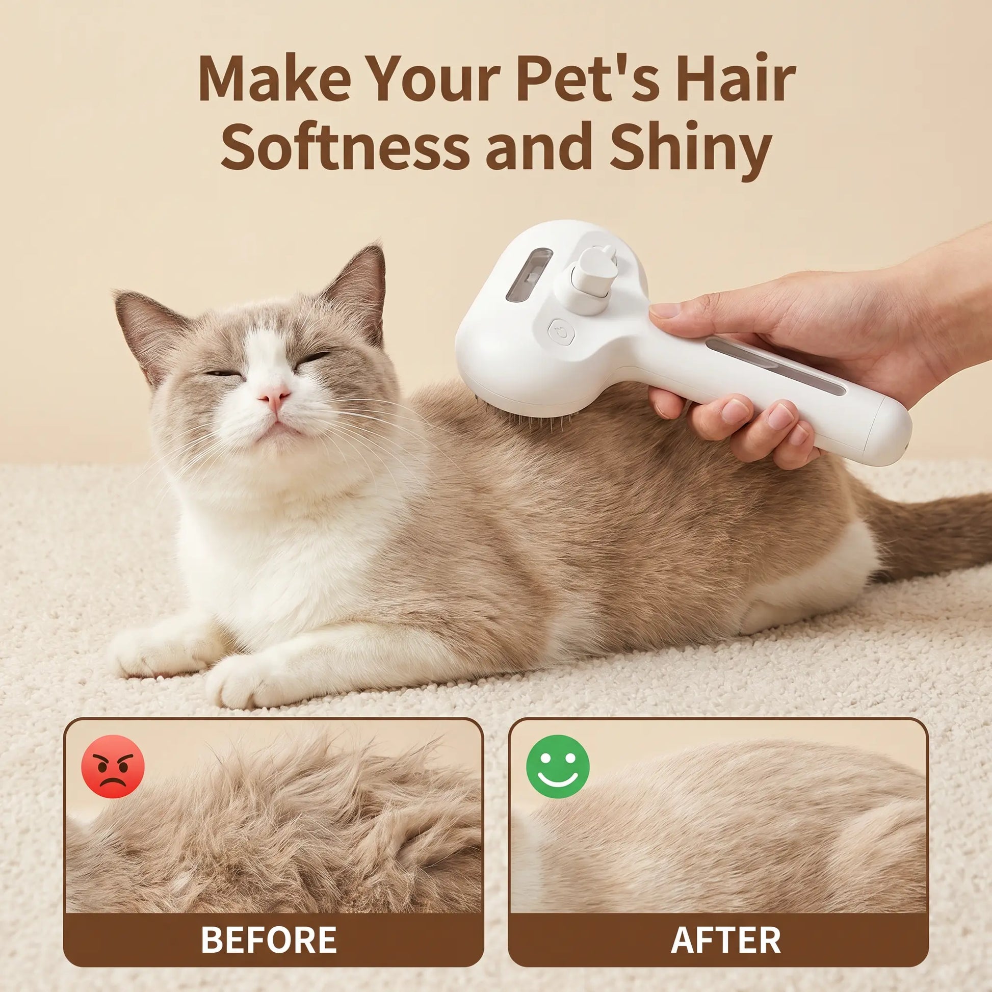 CATMUSE Professional Enhanced Steam Deshedding Brush - 3-in-1 Self-Cleaning Grooming Tool for Cats and Dogs, Safe Fur Grooming and Massage Comb for Long and Short-Haired Pets