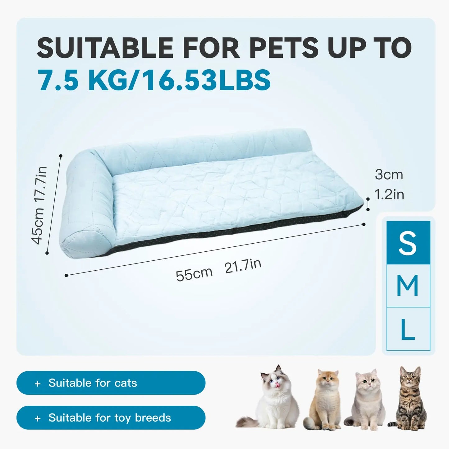 Elevated Washable Cooling Dog Bed with Headrest – Portable Anti-Slip Mat for Summer Comfort, Ideal for Pets up to 40 lbs