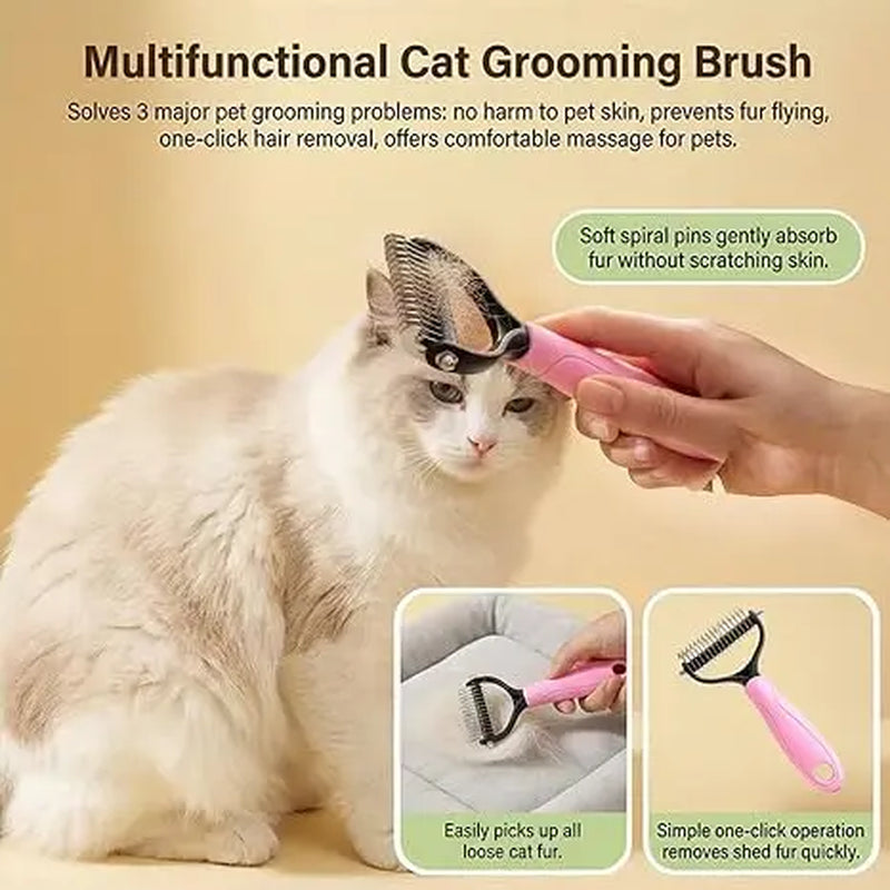 Professional Pet Detangling Comb and Double-Sided Grooming Brush for Dogs and Cats with One-Click Undercoat Rake for Shedding and Mats