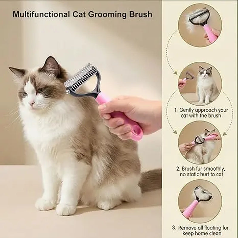 Professional Pet Detangling Comb and Double-Sided Grooming Brush for Dogs and Cats with One-Click Undercoat Rake for Shedding and Mats