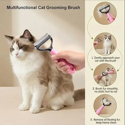 Professional Pet Detangling Comb and Double-Sided Grooming Brush for Dogs and Cats with One-Click Undercoat Rake for Shedding and Mats