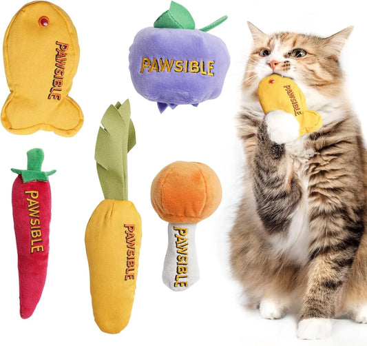 Pawsible Premium 5-Pack Cat Toy Set with Natural Herb Filling for Stimulation and Teething, Ideal for Kittens