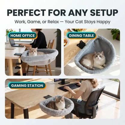 ZERO PET Cat Desk Hammock Bed - Rotating Indoor Cat Bed for Desks or Tables, Enhanced Clamp with Sponge Pad, Supports Up to 45 lbs, Soft and Durable Cat Nest, Machine Washable