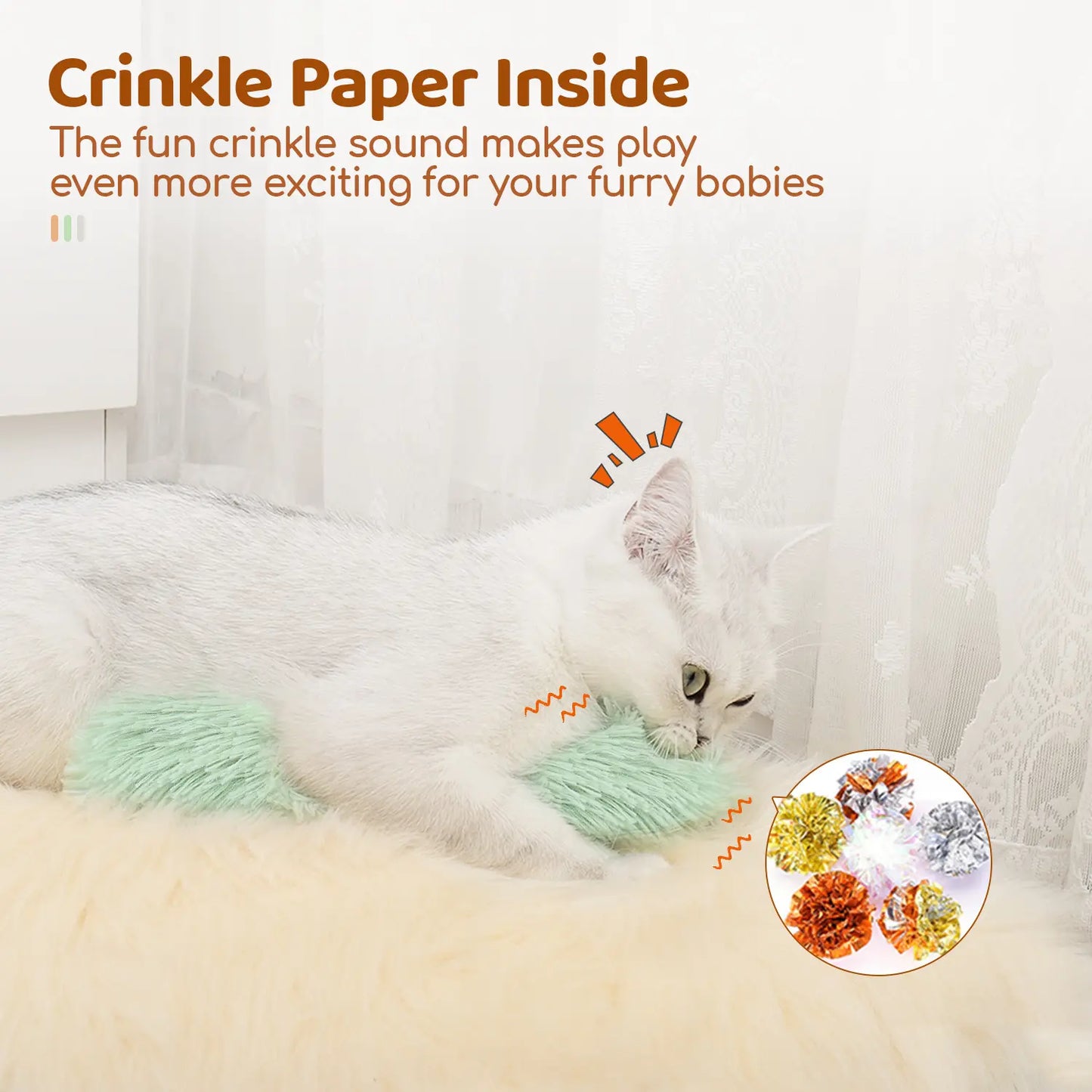 Potaroma Interactive Cat Toy Set - Three Soft and Durable Crinkle Sound Pillows for Indoor Play and Exercise