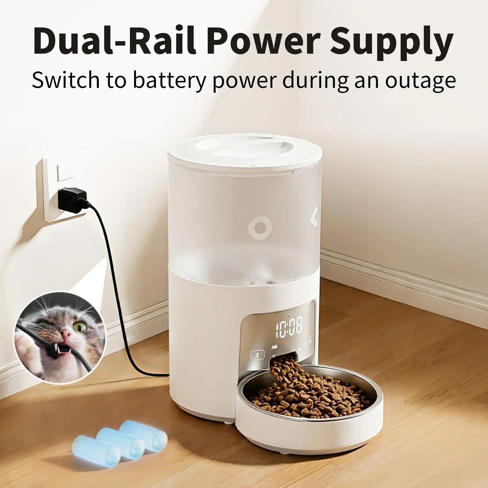 Furlyn 4-Liter Smart Automatic Pet Feeder with Wi-Fi App Control for Cats and Dogs - Programmable Timed and Portion-Controlled Feeding with Dual-Power Source Design and Included Pet Food Combo Pack