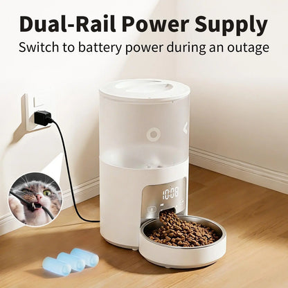 Furlyn 4-Liter Smart Automatic Pet Feeder with Wi-Fi App Control for Cats and Dogs - Programmable Timed and Portion-Controlled Feeding with Dual-Power Source Design and Included Pet Food Combo Pack