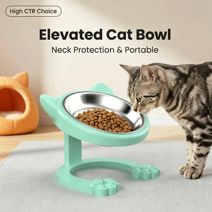 Elevated Tilted Cat Bowl - Premium 316 Stainless Steel Raised Feeder with Anti-Slip Paw Stand, Whisker-Friendly Design, and Easy-to-Clean Portable Feeding Dish for Senior Cats and Small Puppies