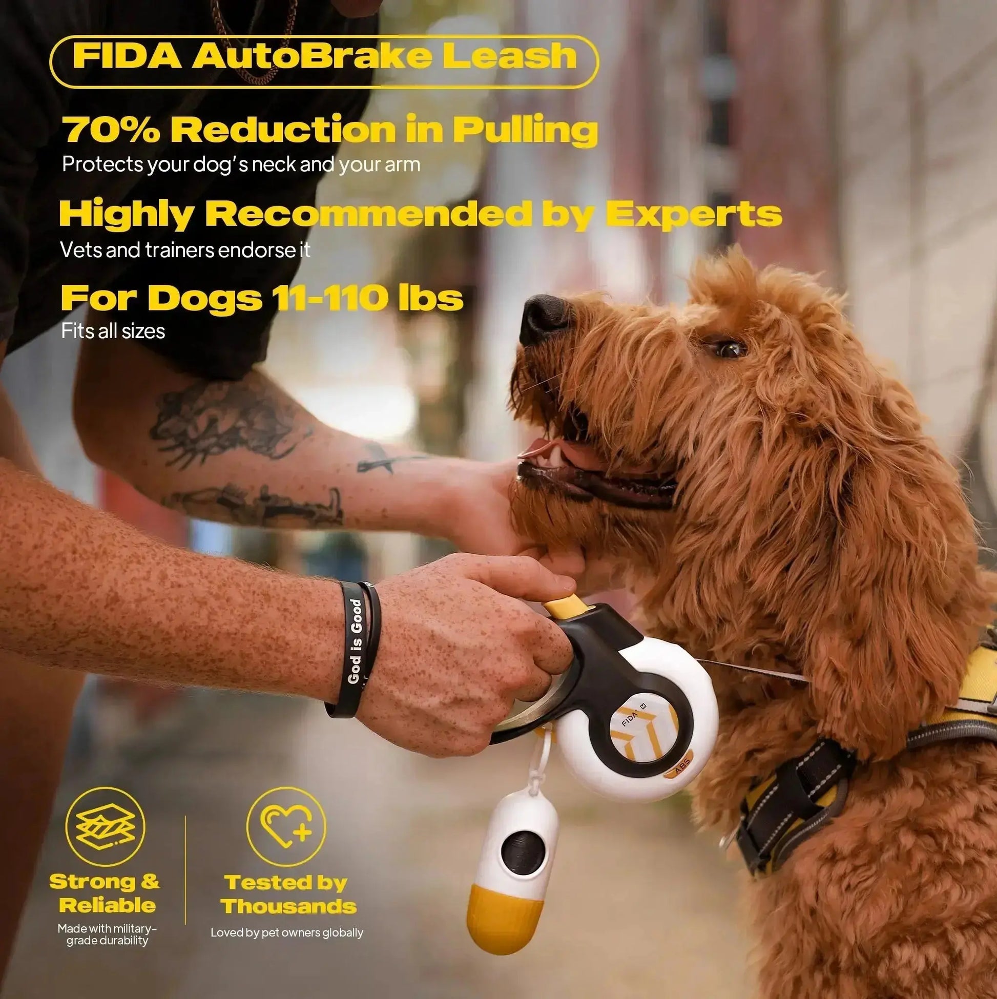 Fida Heavy-Duty Retractable Dog Leash with Autobrake Technology, 16 Ft, Tangle-Free Design for Large and Medium Dogs, One-Hand Control with Soft Grip