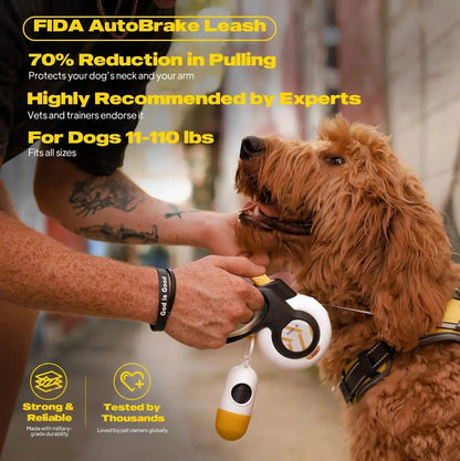 Fida Heavy-Duty Retractable Dog Leash with Autobrake Technology, 16 Ft, Tangle-Free Design for Large and Medium Dogs, One-Hand Control with Soft Grip