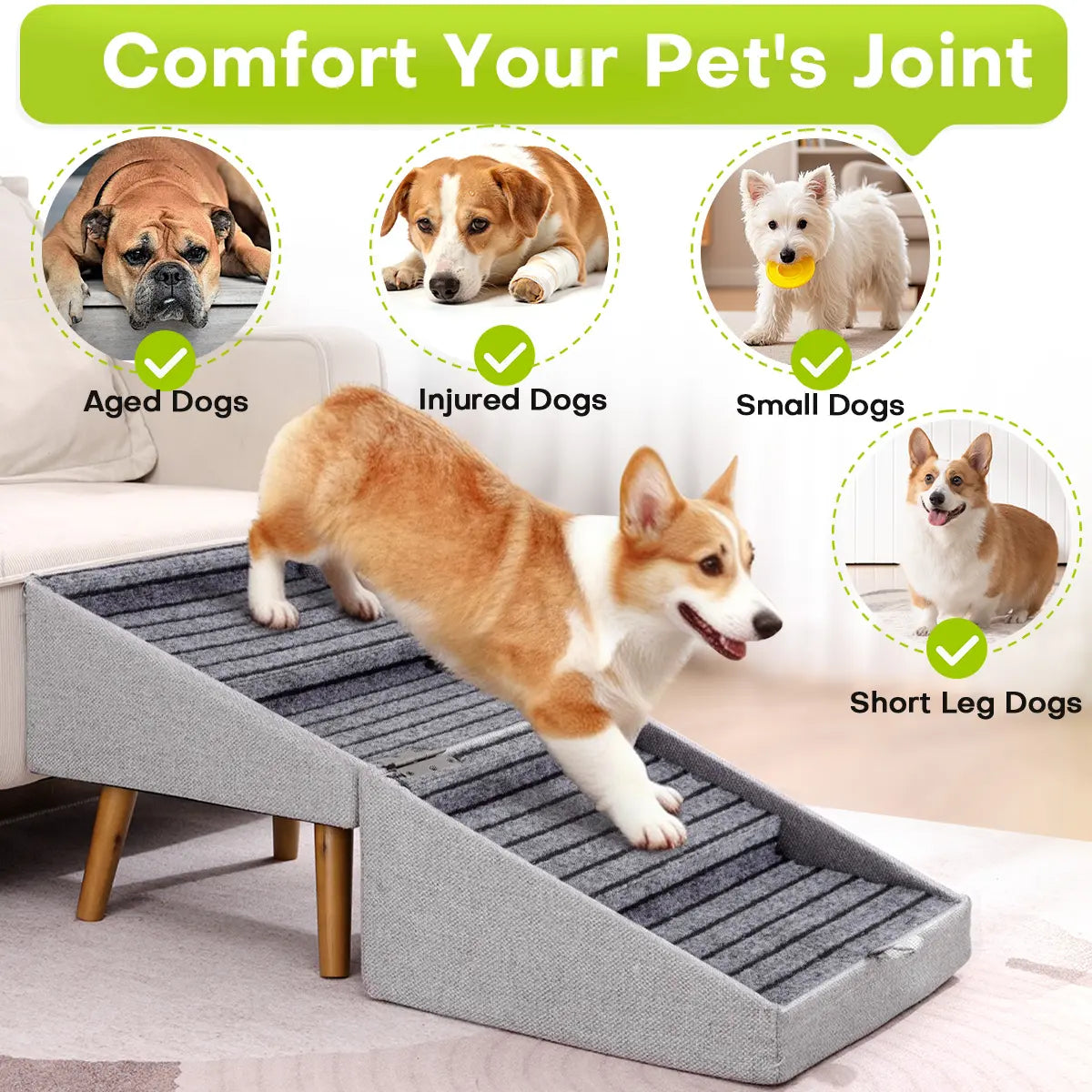 17.13" Height Dog Stairs for Small Dogs - 2-in-1 Foldable Pet Steps and Ottoman, Non-Slip Wooden Design for Couch Access, Ideal for Puppies, Seniors, and Injured Dogs