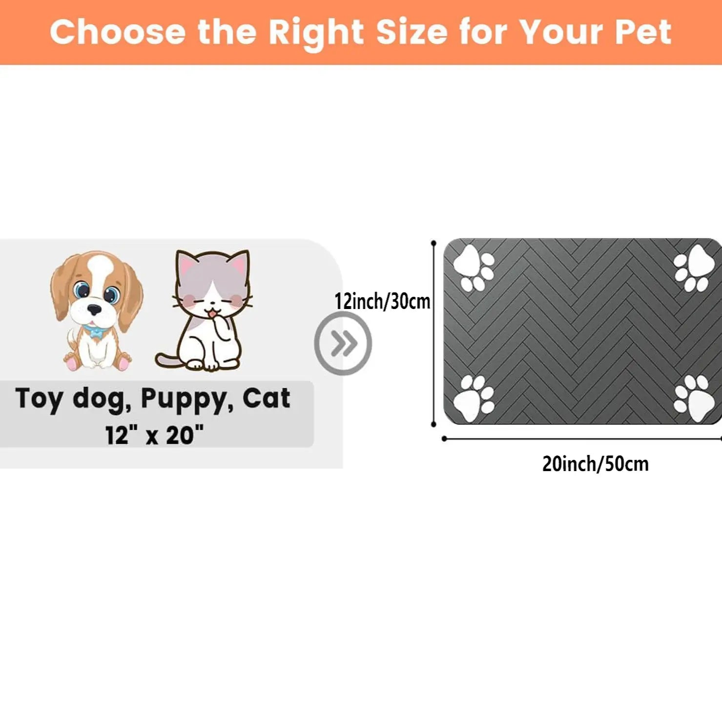 Absorbent Pet Feeding Mat with Waterproof Rubber Backing, Quick-Drying Design for Cats and Dogs, 20" x 12", Stripe Pattern for Food and Water Bowls