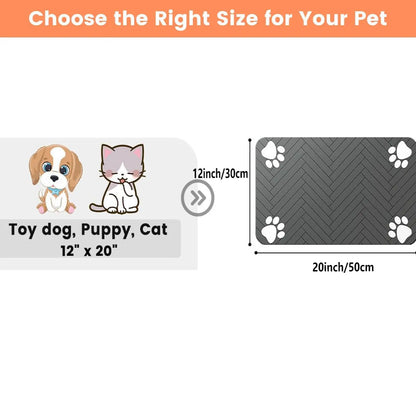 Absorbent Pet Feeding Mat with Waterproof Rubber Backing, Quick-Drying Design for Cats and Dogs, 20" x 12", Stripe Pattern for Food and Water Bowls