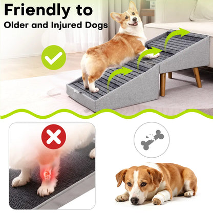 17.13" Height Dog Stairs for Small Dogs - 2-in-1 Foldable Pet Steps and Ottoman, Non-Slip Wooden Design for Couch Access, Ideal for Puppies, Seniors, and Injured Dogs