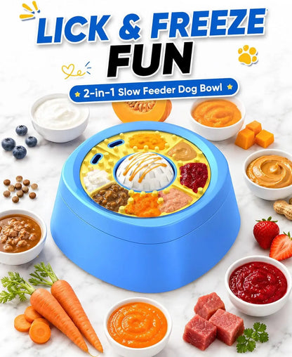 Picky Zoom Interactive Slow Feeder Bowl with Rolling Lick Ball - Dual Purpose Enrichment Solution for Rapid Eaters, Equipped with Anti-Slip Suction Base for Frozen Treats, Yogurt, and Wet Food for Dogs and Cats
