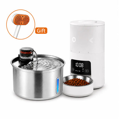 Furlyn 4-Liter Smart Automatic Pet Feeder with Wi-Fi App Control for Cats and Dogs - Programmable Timed and Portion-Controlled Feeding with Dual-Power Source Design and Included Pet Food Combo Pack