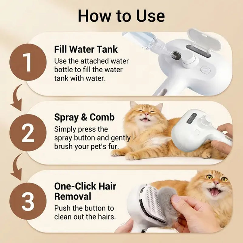 CATMUSE Professional Enhanced Steam Deshedding Brush - 3-in-1 Self-Cleaning Grooming Tool for Cats and Dogs, Safe Fur Grooming and Massage Comb for Long and Short-Haired Pets
