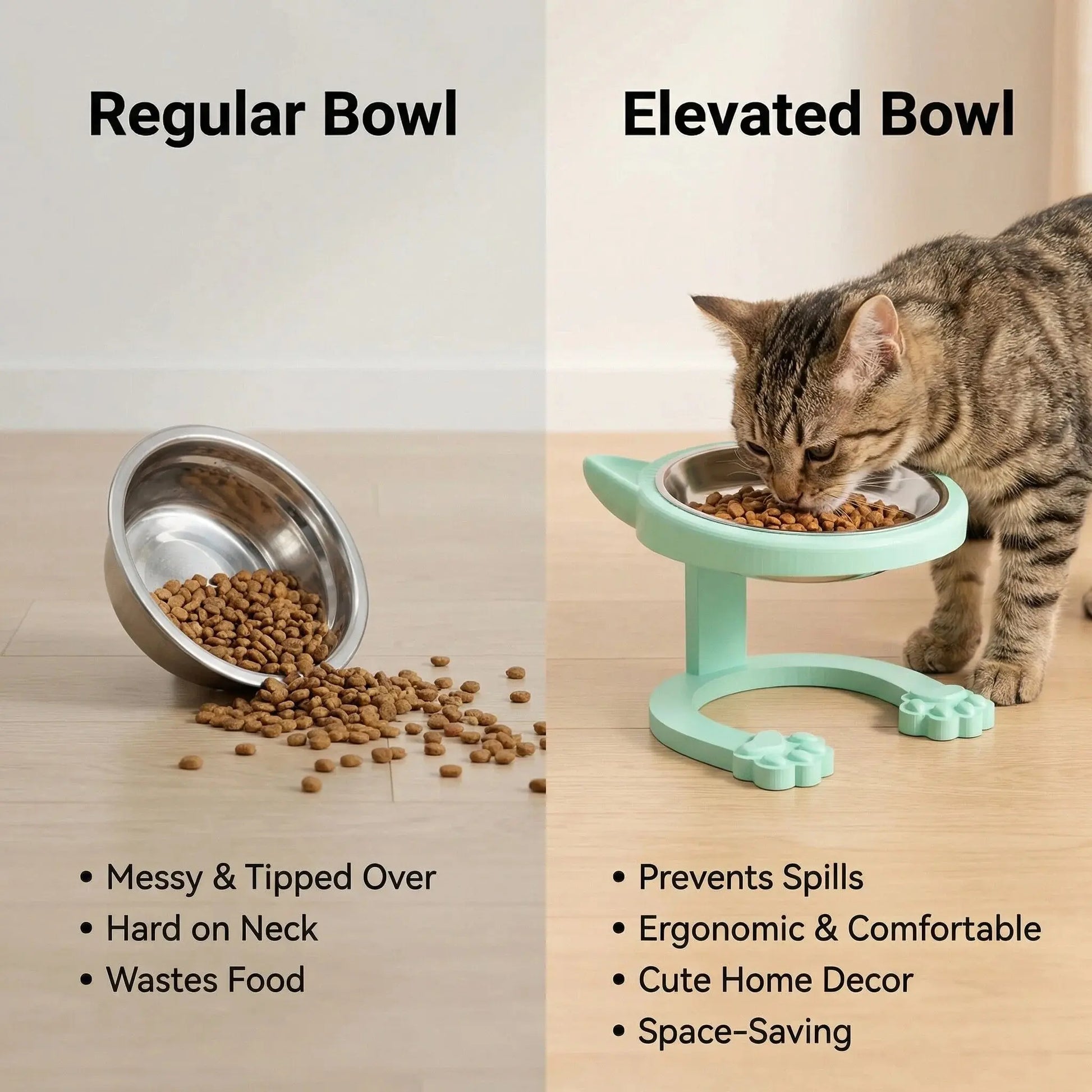 Elevated Tilted Cat Bowl - Premium 316 Stainless Steel Raised Feeder with Anti-Slip Paw Stand, Whisker-Friendly Design, and Easy-to-Clean Portable Feeding Dish for Senior Cats and Small Puppies