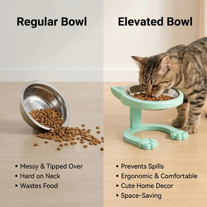 Elevated Tilted Cat Bowl - Premium 316 Stainless Steel Raised Feeder with Anti-Slip Paw Stand, Whisker-Friendly Design, and Easy-to-Clean Portable Feeding Dish for Senior Cats and Small Puppies