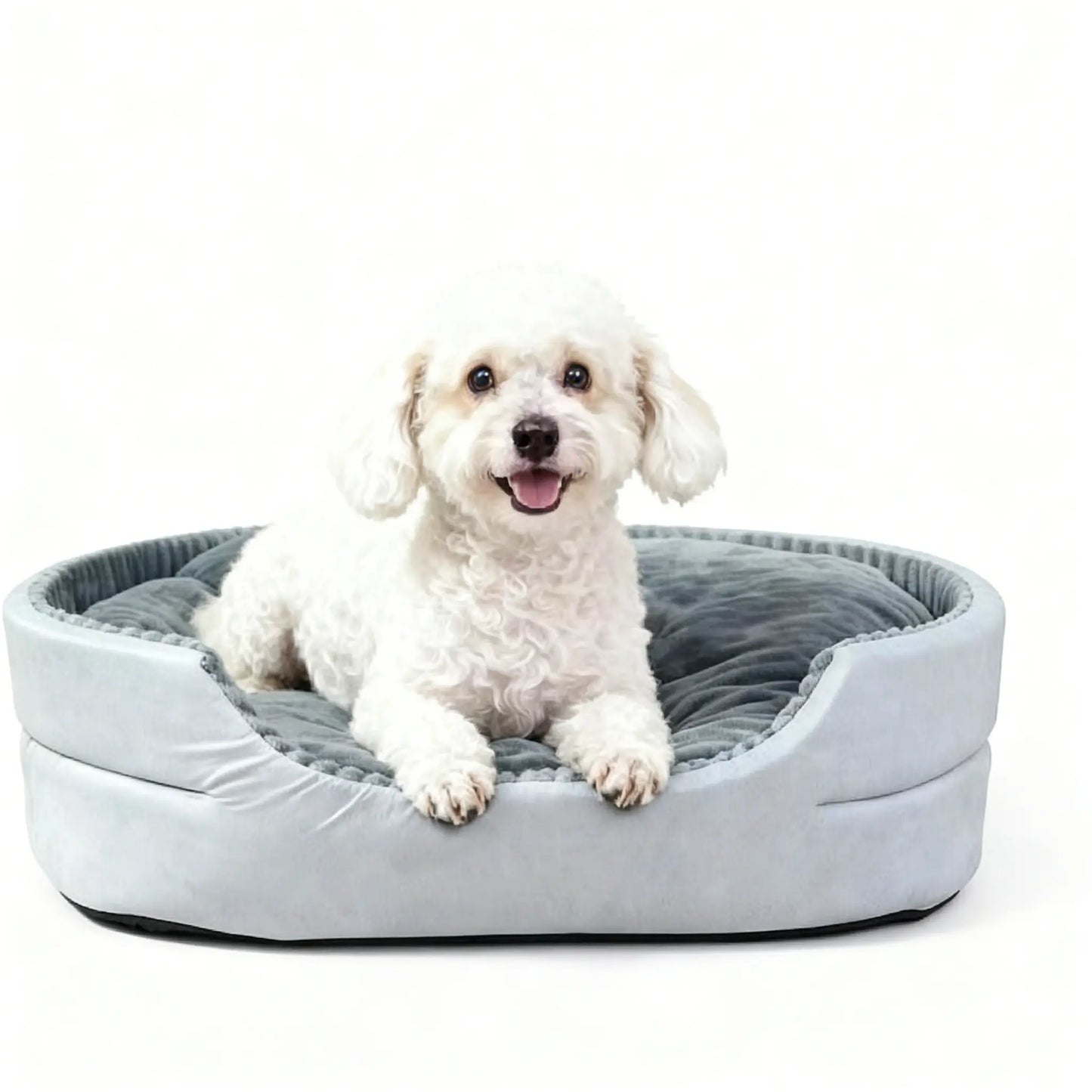 GTPLAYER Plush Dog Bed with Egg Crate Foam, Washable Removable Cover, Waterproof Base, and Non-Slip Bottom for Small to X-Large Dogs - Indoor Pet Sofa in Grey