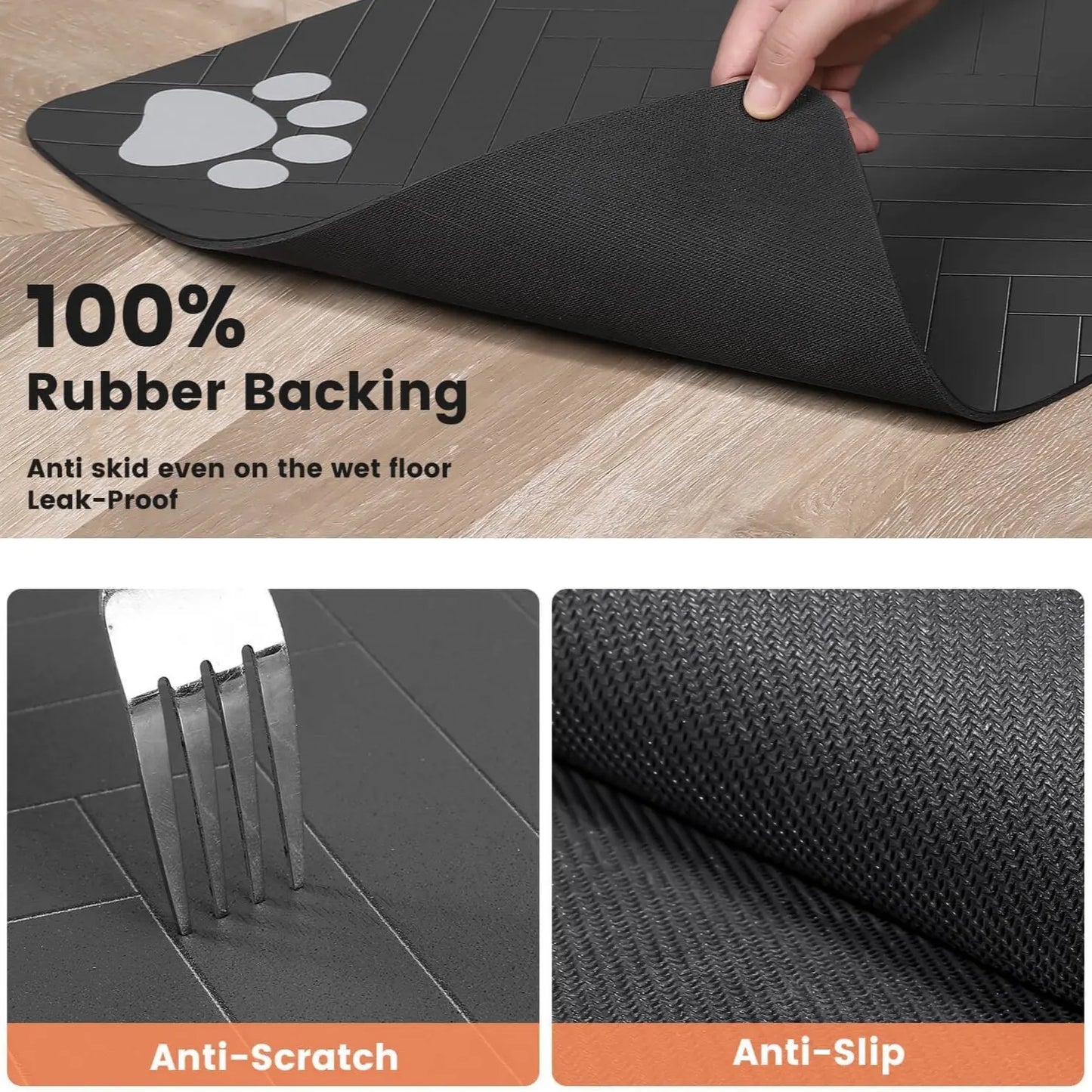 Absorbent Pet Feeding Mat with Waterproof Rubber Backing, Quick-Drying Design for Cats and Dogs, 20" x 12", Stripe Pattern for Food and Water Bowls