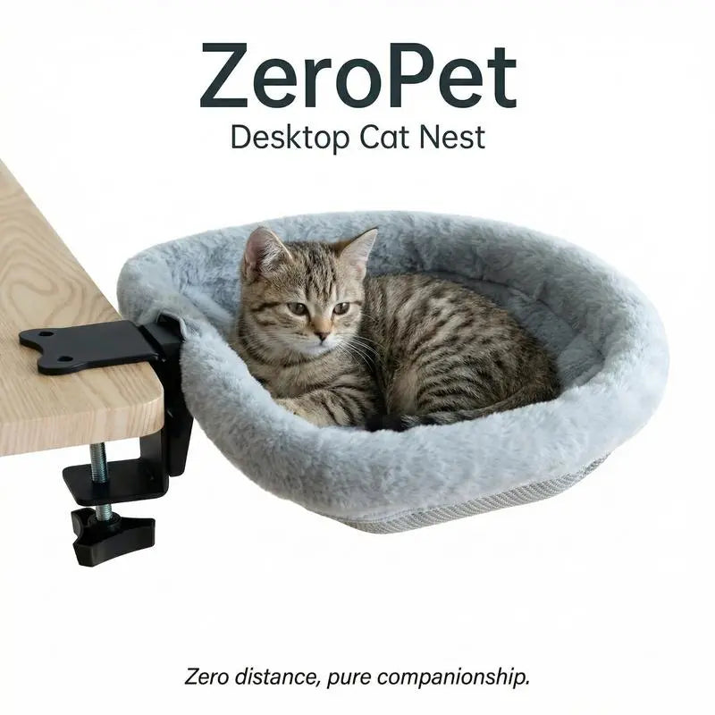 ZERO PET Cat Desk Hammock Bed - Rotating Indoor Cat Bed for Desks or Tables, Enhanced Clamp with Sponge Pad, Supports Up to 45 lbs, Soft and Durable Cat Nest, Machine Washable