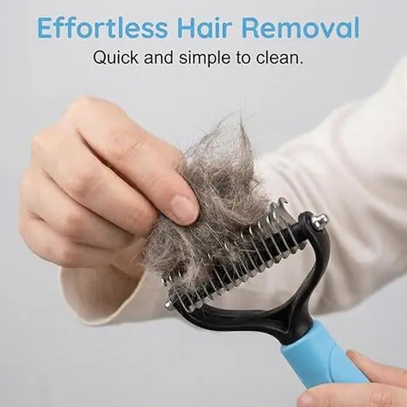 Professional Pet Detangling Comb and Double-Sided Grooming Brush for Dogs and Cats with One-Click Undercoat Rake for Shedding and Mats