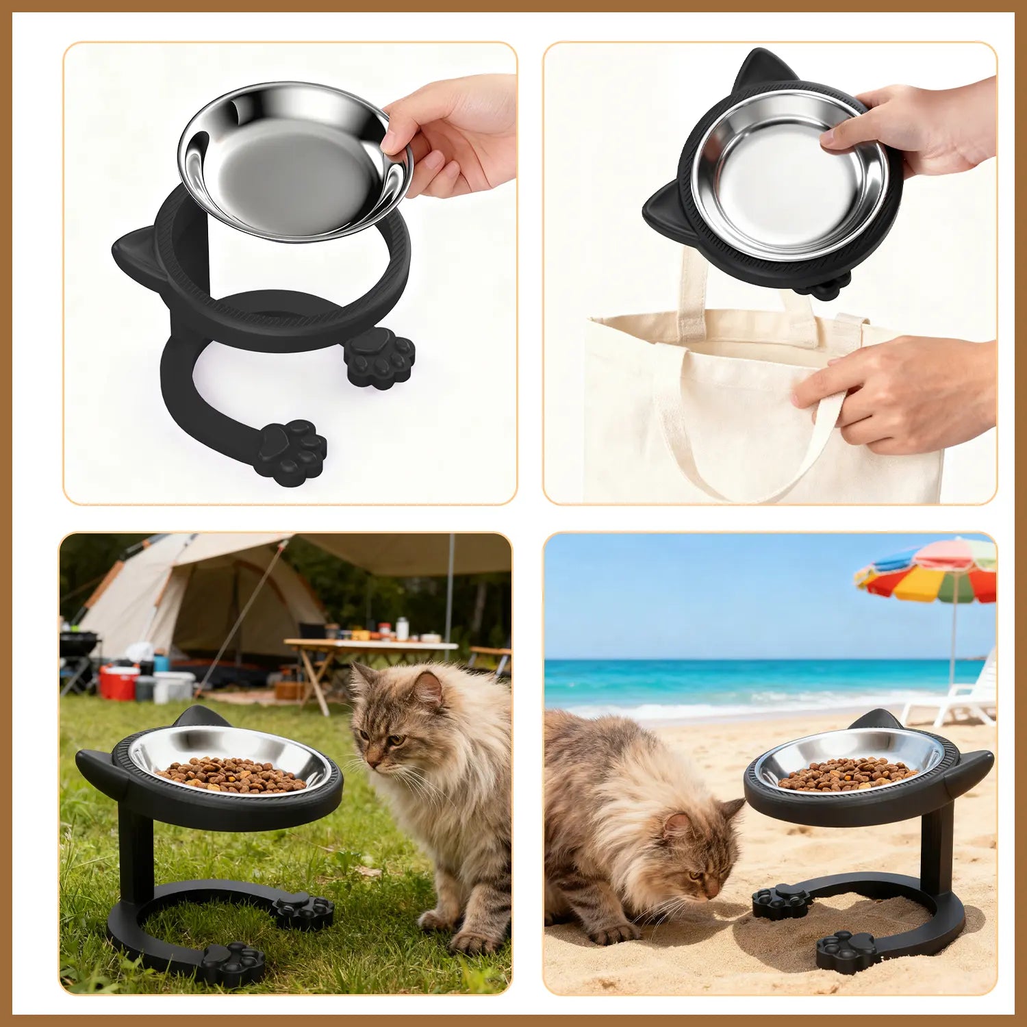 Elevated Tilted Cat Bowl - Premium 316 Stainless Steel Raised Feeder with Anti-Slip Paw Stand, Whisker-Friendly Design, and Easy-to-Clean Portable Feeding Dish for Senior Cats and Small Puppies