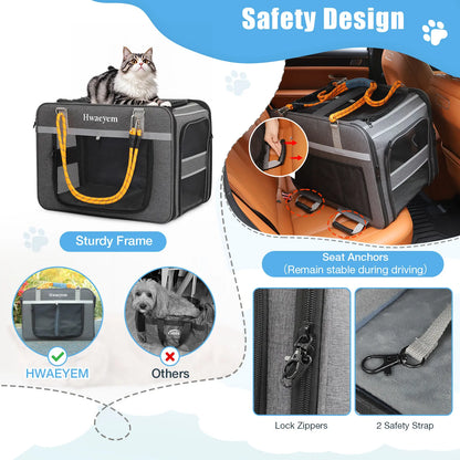 Extra Large Adjustable Height Rolling Pet Carrier with Wheels, Black Mesh, Airline Compatible for Cats and Small Dogs, Supports Up to 40 lbs, Ideal Gift for Pet Lovers