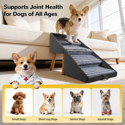 17.13" Height Dog Stairs for Small Dogs - 2-in-1 Foldable Pet Steps and Ottoman, Non-Slip Wooden Design for Couch Access, Ideal for Puppies, Seniors, and Injured Dogs