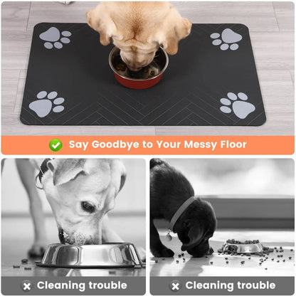 Absorbent Pet Feeding Mat with Waterproof Rubber Backing, Quick-Drying Design for Cats and Dogs, 20" x 12", Stripe Pattern for Food and Water Bowls