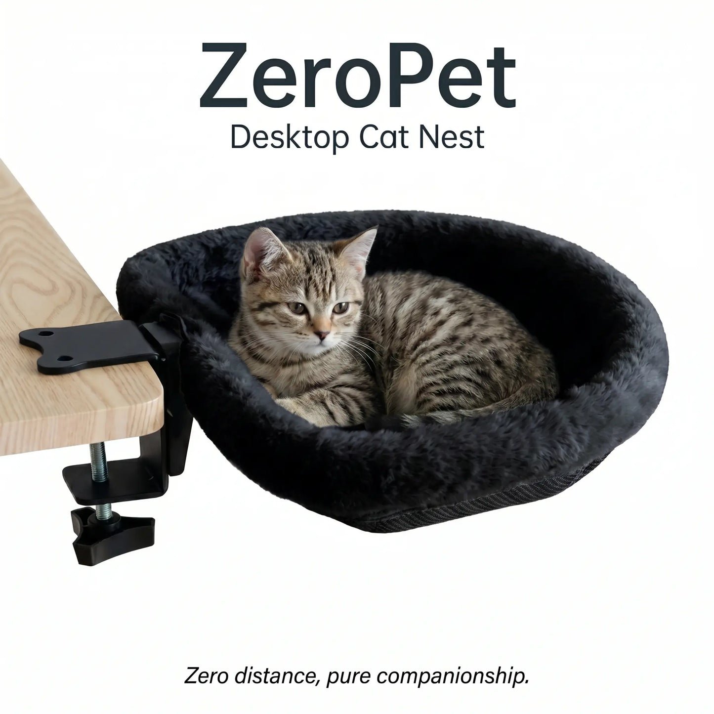 ZERO PET Cat Desk Hammock Bed - Rotating Indoor Cat Bed for Desks or Tables, Enhanced Clamp with Sponge Pad, Supports Up to 45 lbs, Soft and Durable Cat Nest, Machine Washable