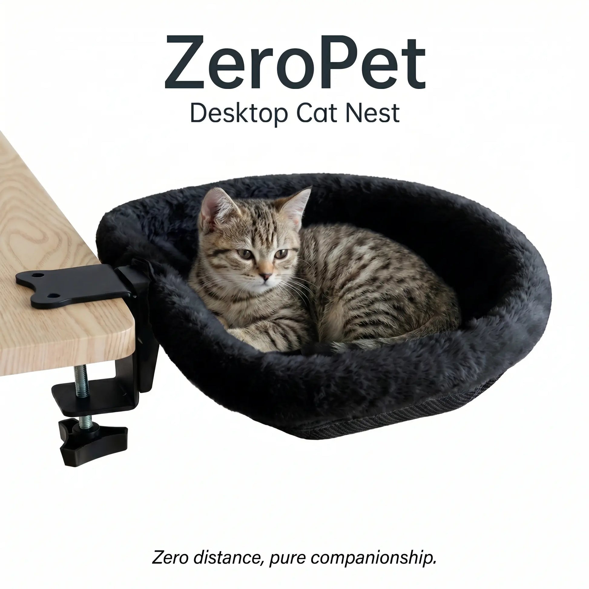 ZERO PET Cat Desk Hammock Bed - Rotating Indoor Cat Bed for Desks or Tables, Enhanced Clamp with Sponge Pad, Supports Up to 45 lbs, Soft and Durable Cat Nest, Machine Washable