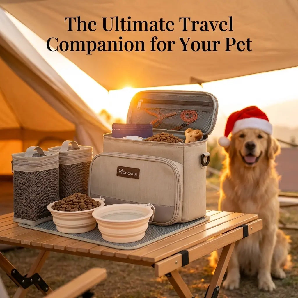 Modoker Pet Travel Bag with Food Containers and Collapsible Bowls - Complete Travel Kit for Pets