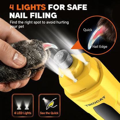 TIKOCAT Whisper-Quiet Dog Nail Grinder Kit - Enhanced 6-Speed Power with LED Display, Four LED Lights, and Three Grinding Bits for Stress-Free and Painless Grooming for Dogs, Cats, and Sensitive Pets of All Breeds - White