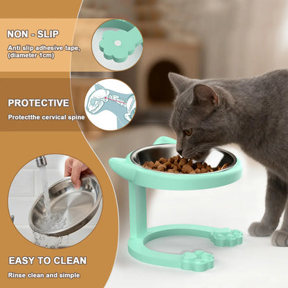 Elevated Tilted Cat Bowl - Premium 316 Stainless Steel Raised Feeder with Anti-Slip Paw Stand, Whisker-Friendly Design, and Easy-to-Clean Portable Feeding Dish for Senior Cats and Small Puppies
