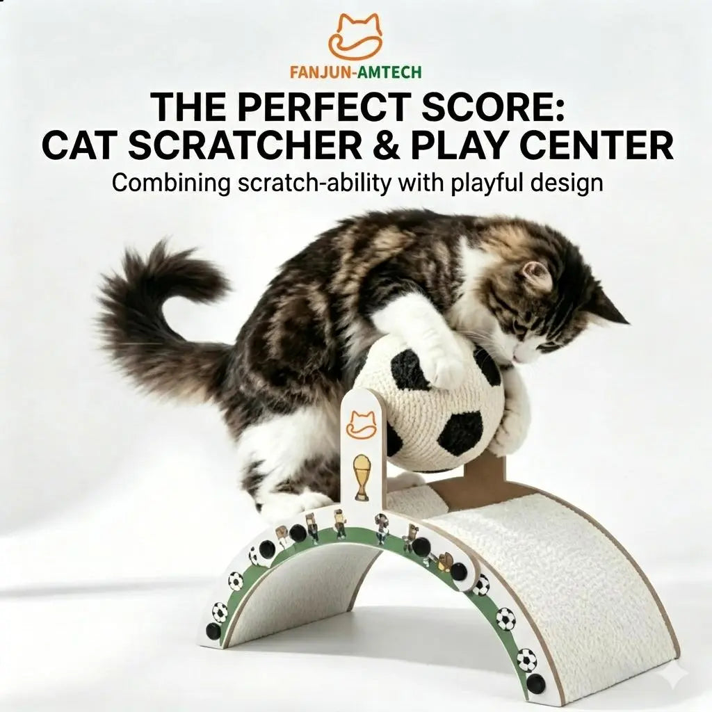 Premium Cat Scratching Post with Soccer Ball - Enhanced Corrugated Cardboard Arch Bridge - Soccer-Inspired Indoor Cat Furniture