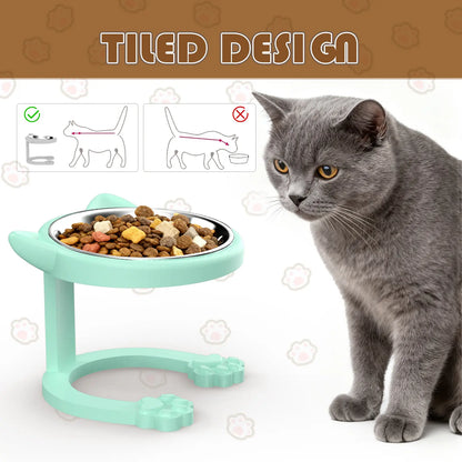 Elevated Tilted Cat Bowl - Premium 316 Stainless Steel Raised Feeder with Anti-Slip Paw Stand, Whisker-Friendly Design, and Easy-to-Clean Portable Feeding Dish for Senior Cats and Small Puppies