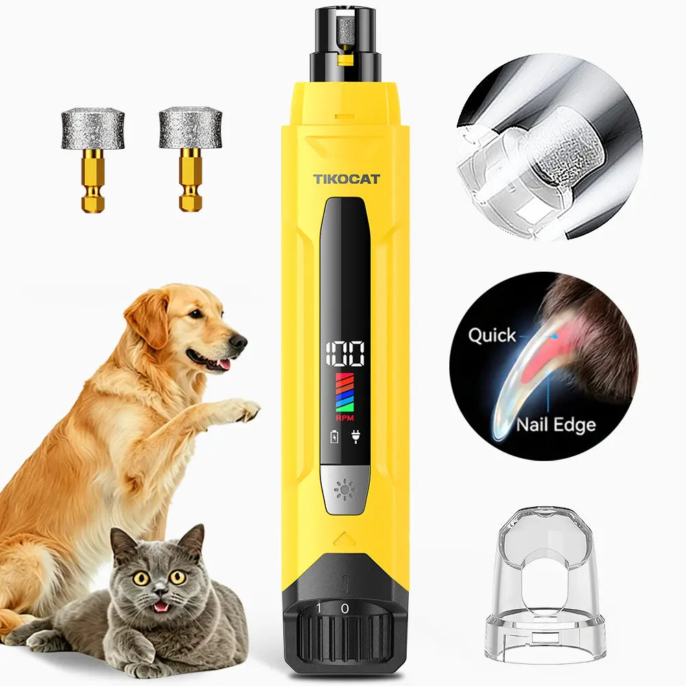 TIKOCAT Whisper-Quiet Dog Nail Grinder Kit - Enhanced 6-Speed Power with LED Display, Four LED Lights, and Three Grinding Bits for Stress-Free and Painless Grooming for Dogs, Cats, and Sensitive Pets of All Breeds - White