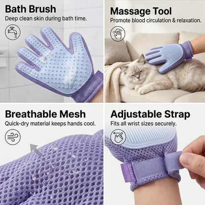 Efficient Pet Hair Remover Glove for Dogs and Cats - Double-Sided Grooming Brush with Five Finger Design for Bathing, Massaging, Grooming, Shedding, and Furniture Cleaning