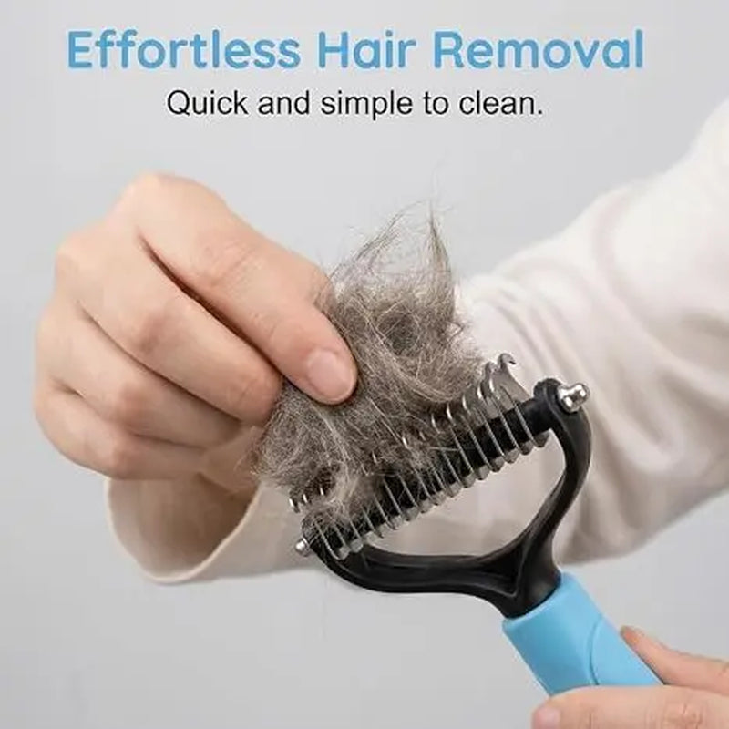 Professional Pet Detangling Comb and Double-Sided Grooming Brush for Dogs and Cats with One-Click Undercoat Rake for Shedding and Mats