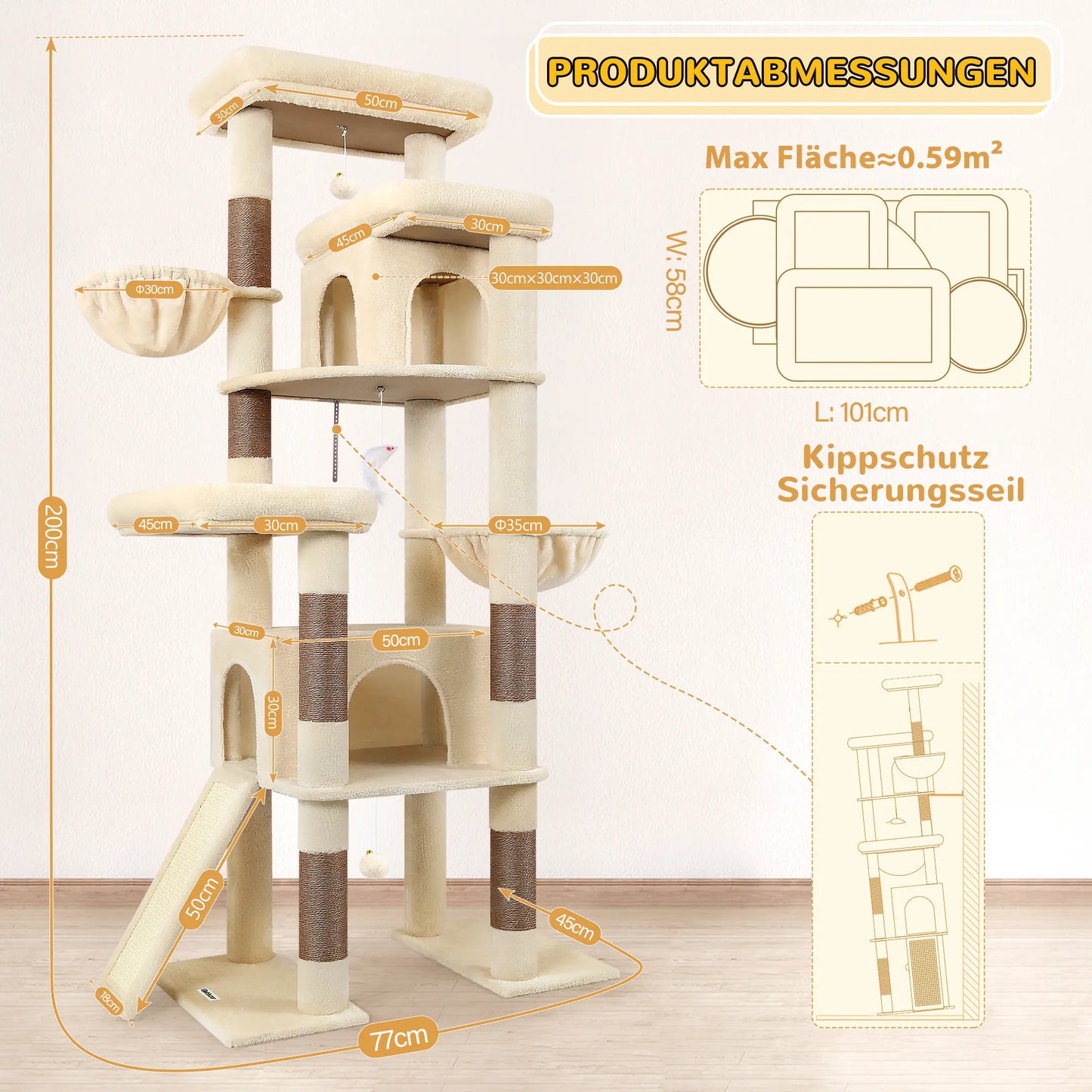 DESKAT 78 Inch Heavy-Duty Cat Tree Tower for Large Cats, Sturdy Multi-Level Cat Furniture with Condos & Scratching Posts