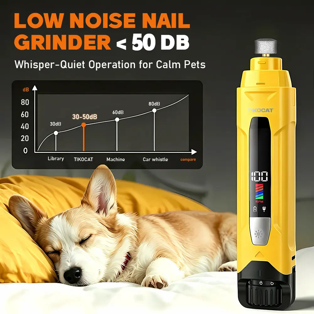 TIKOCAT Whisper-Quiet Dog Nail Grinder Kit - Enhanced 6-Speed Power with LED Display, Four LED Lights, and Three Grinding Bits for Stress-Free and Painless Grooming for Dogs, Cats, and Sensitive Pets of All Breeds - White